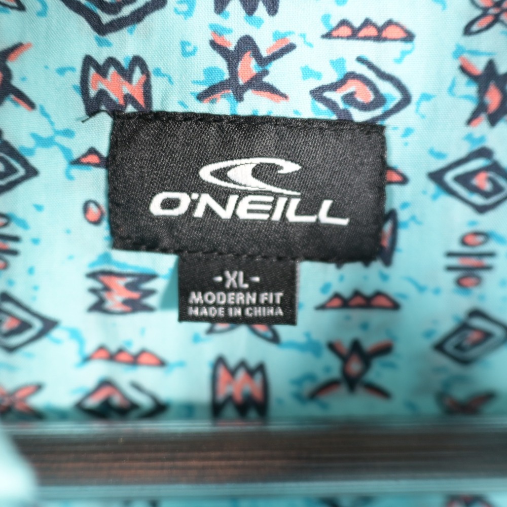 ONeill Mens XL Modern Fit Turquoise Tribal Geometric Print Button Down Shirt - Picture 4 of 8